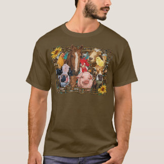 T-shirt Animaux de ferme de l'Ouest Cow Cochon Poulet Chev