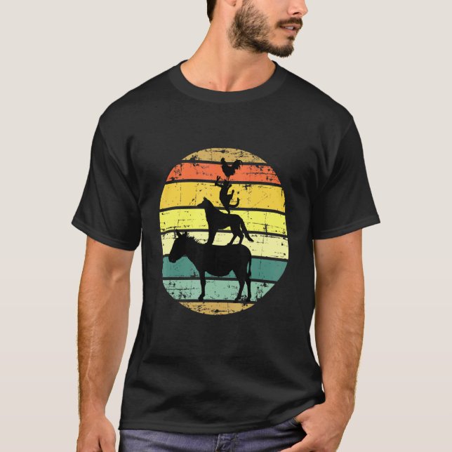 T-shirt Animaux de ferme empilés rétro Couleurs de coucher (Devant)