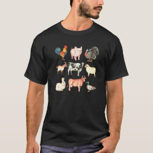 T-shirt Animaux de ferme mignons Vache Cochon Poule Lapin