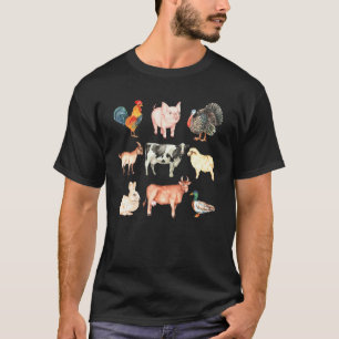 T-shirt Animaux de ferme mignons Vache Cochon Poulet Lapin