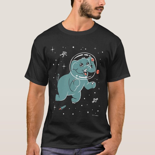 T-shirt Animaux éléphants dans l'espace (Devant)