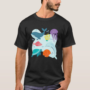 T-shirt Animaux Marins Mignons Baleine Dauphin Poisson Req