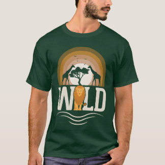 T-shirt Animaux Sauvages Lion Girafe Afrique rétro
