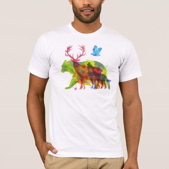 T-shirt Animaux Surimprimer Aquarelles Perdre l'illustrati (Devant)
