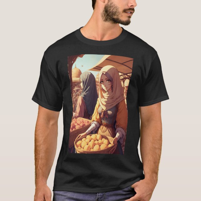 T-shirt Anime Arab Women on a Bazar in Middle Eastern City (Devant)