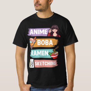 T-shirt Anime Boba Ramen Esquisse Otaku Kawaii Anime Girl