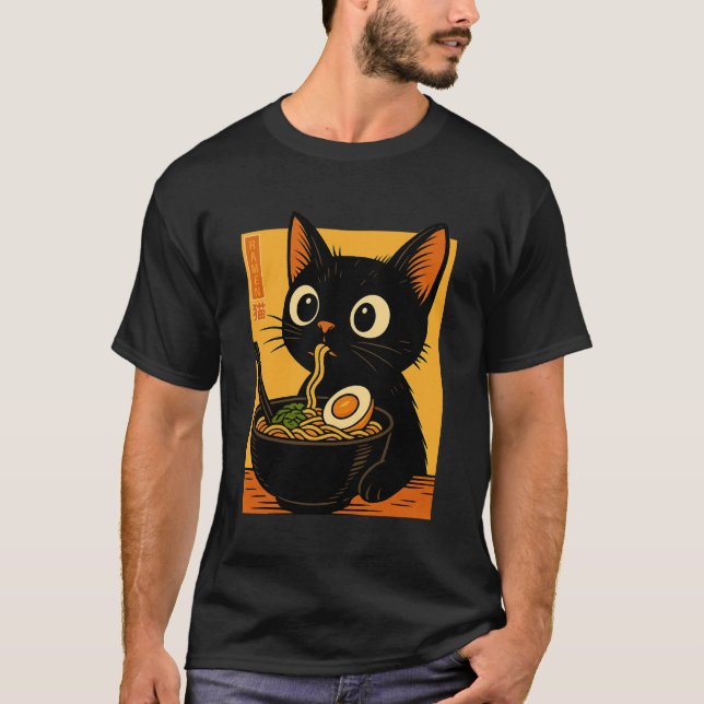 T-shirt Anime Cat Ramen Japanese Funny Graphic Tees Kawaii (Devant)