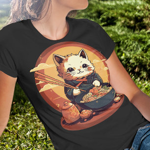T-shirt Anime Chat Manger Ramen Cute Style Japonais
