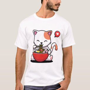 T-shirt Anime Chat Ramen Kawaii Neko Otaku nouilles japona