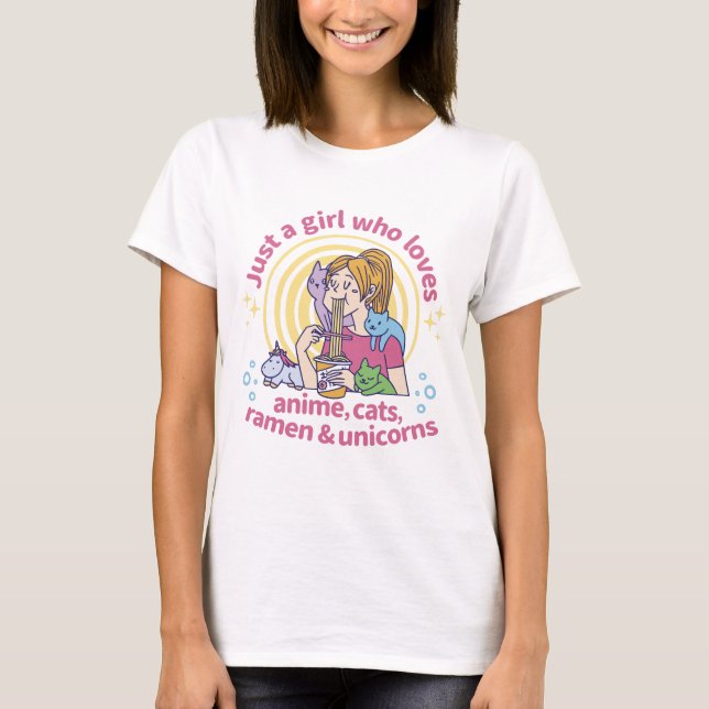 T-shirt Anime, Chats, Ramen et Unicornes (Devant)
