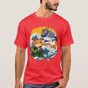 T-shirt Animé de chat guerrier samouraï ninja japonais Kaw