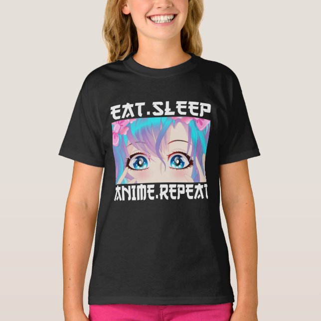 T-shirt Anime de sommeil de manger répéter (Devant)