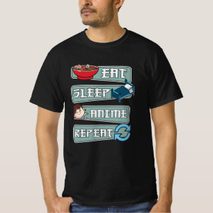 T-shirt Anime de sommeil manger répéter japonais   Kawaii 