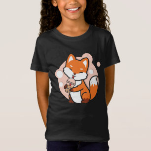 T-Shirt Anime Fox Boire Boba Tea Girls Graphic