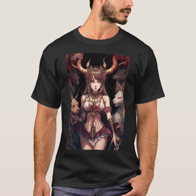 T-shirt Anime Girl Demon with her devil pets (Devant)