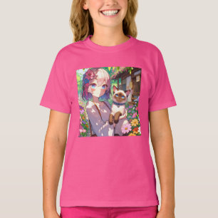 T-shirt Anime Girl et chat siamois