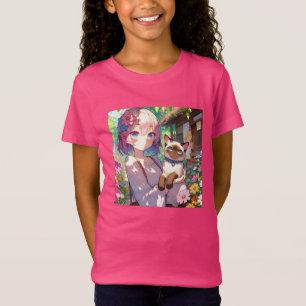 T-Shirt Anime Girl et chat siamois