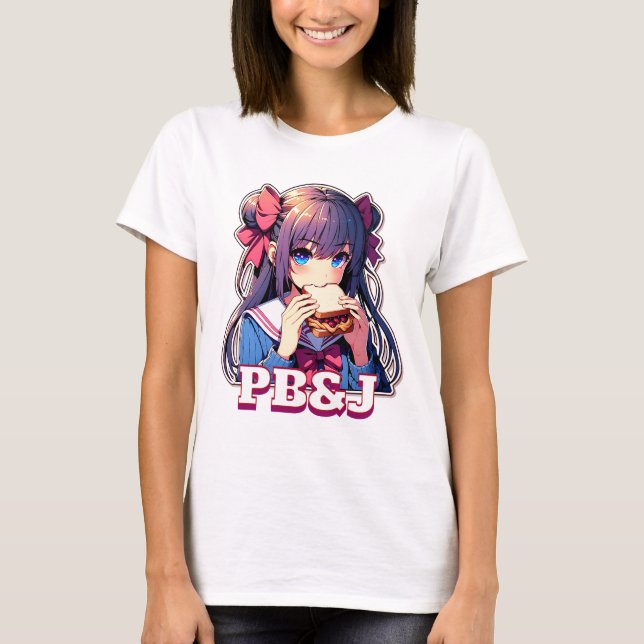 T-shirt Anime Girl mangeant un sandwich PB&J (Devant)
