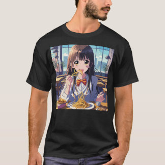T-shirt Anime Girl Manger Spaghetti