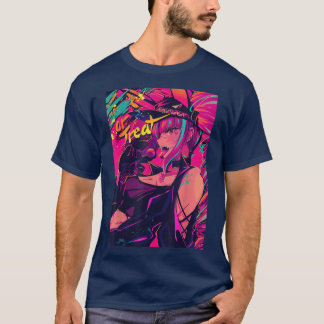 T-shirt Anime Girl Retro 80s Aesthetic Vaporwave Waifu Hal