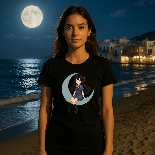T-shirt Anime Girl Sitting On A Crescent Moon (Créateur téléchargé)