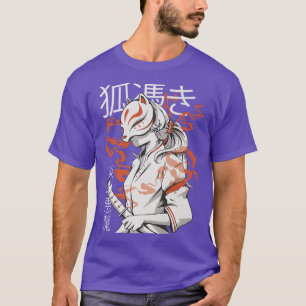 T-shirt Anime Japonaise Fo Guerrière Kitsune Masque Premiu