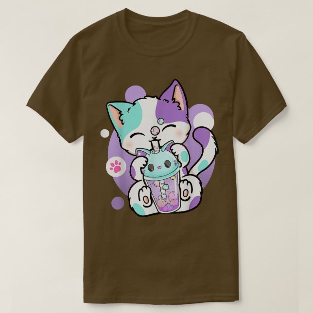 T-shirt Anime Kawaii Chat Boba Buble Tea Neko Boba Tea Cat (Design devant)