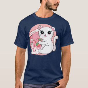 T-shirt Anime Kawaii Chat Fraise Lait Femmes Hommes Ado Bo