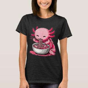 T-shirt Animé Mignon Axolotl Mangeant des Nouilles Ramen