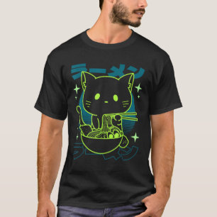 T-shirt Anime Ramen Chat Japonais Nouilles Rétro Aesthétiq