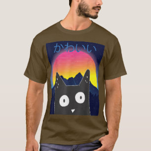 T-shirt Anime Rétro Chat Neko Synthwave Japon 80s Manga