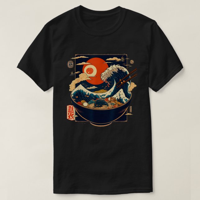 T-shirt Anime rétro graphique Kanagawa Ramen (Design devant)