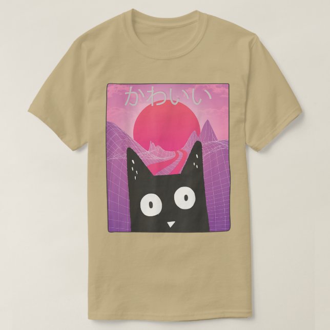 T-shirt Anime Retro Kitten Neko Synthwave Japan 80s Manga  (Design devant)