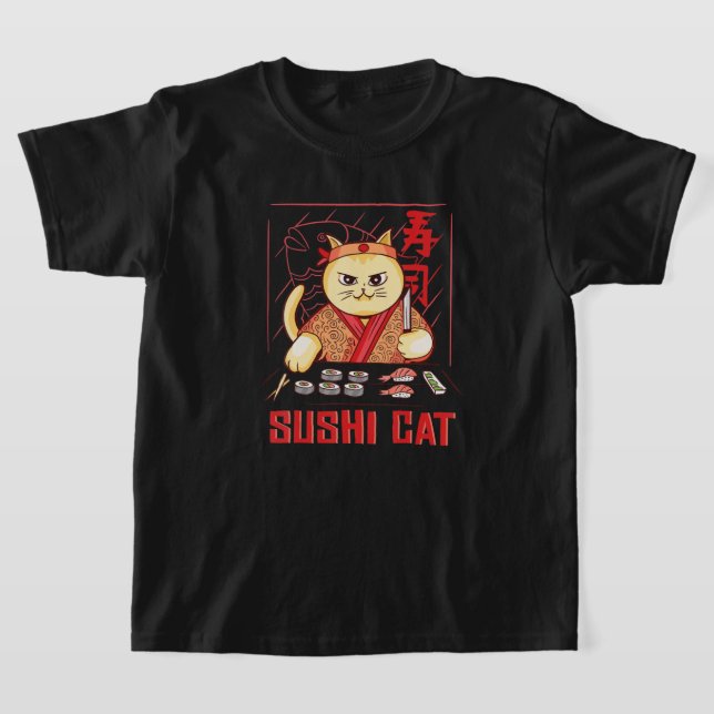 T-shirt Anime Sushi Cat Japanese Sushi Chef Anime Graphic  (Poser)