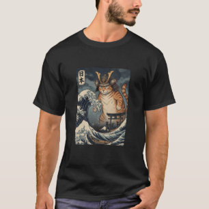 T-shirt Anime Ukiyo-e Chat Samouraï Guerrier Japonais Vint