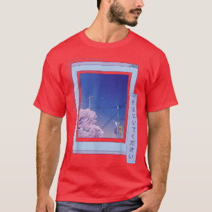 T-shirt Anime Vaporwave Japonaise Nuit Ville Cerise Blosso