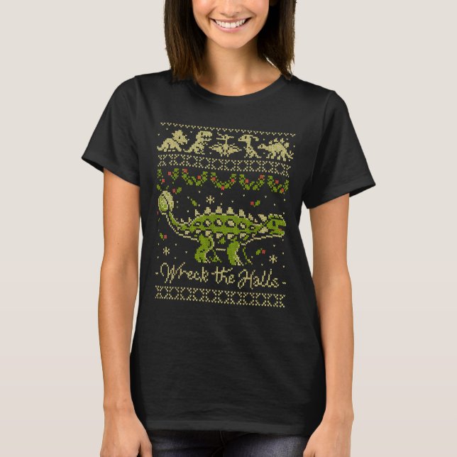 T-shirt Ankylosaurus Dinosaur Christmas Sweater  (Devant)
