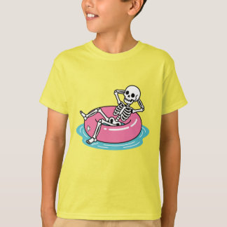 T-shirt Anneau gonflable rose drôle de squelette de dessin