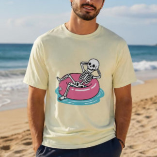 T-shirt Anneau gonflable rose drôle de squelette de dessin