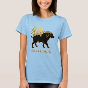 T-shirt Année Des Chemises Symboles Du Sanglier Noir-Cocho