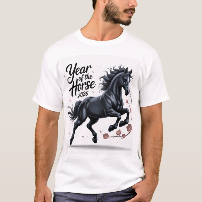T-shirt Année du Cheval 2026 avec Fleur de Cerise (Devant)