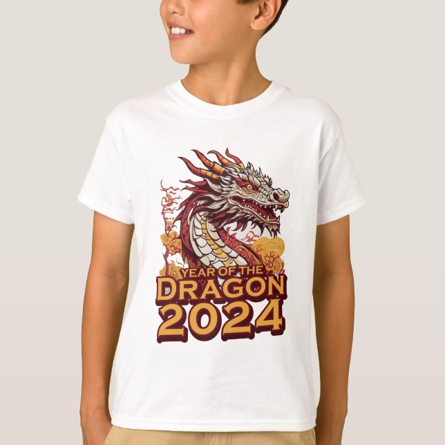 T-shirt Année du dragon 2024 Chemise blanche du garçon, Dr (Devant)