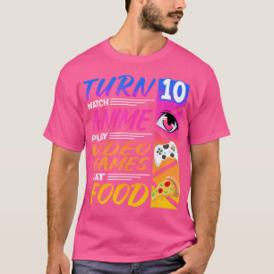 T-shirt Anniversaire 10 Ans I Manga I Joueur I Pizza Kawai