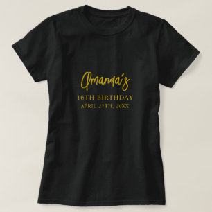 T-shirt Anniversaire 16 ans sucré Marbre Noir & Or Frapant