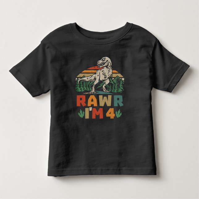 T-Shirt Anniversaire 4 Ans Dinosaure T Rex Rawr J' (Devant)