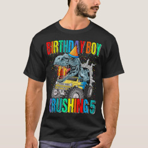 T-shirt Anniversaire Boy Crushing 5 Monster Truck Dinosaur
