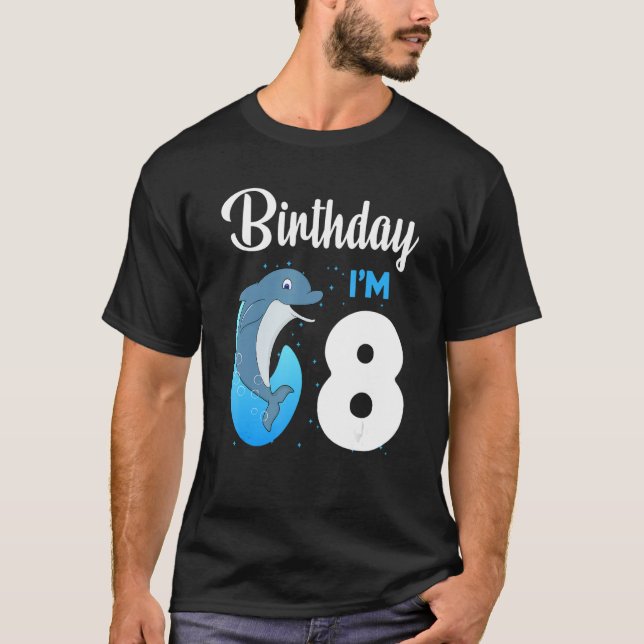 T-shirt Anniversaire dauphin 8 ans Enfants garçons filles  (Devant)