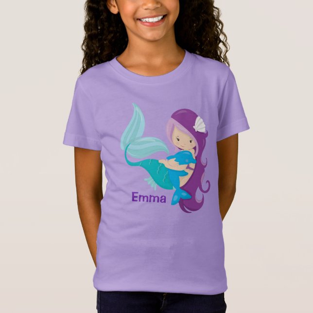 T-Shirt Anniversaire de enfant mignon fille sirène personn (Devant)