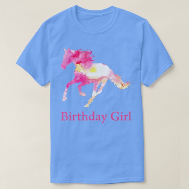 T-shirt Anniversaire de enfant Pink Aquarelle Cheval Cadea (Design devant)