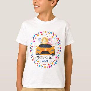 T-shirt Anniversaire Dinosaur race voiture jaune nom enfan